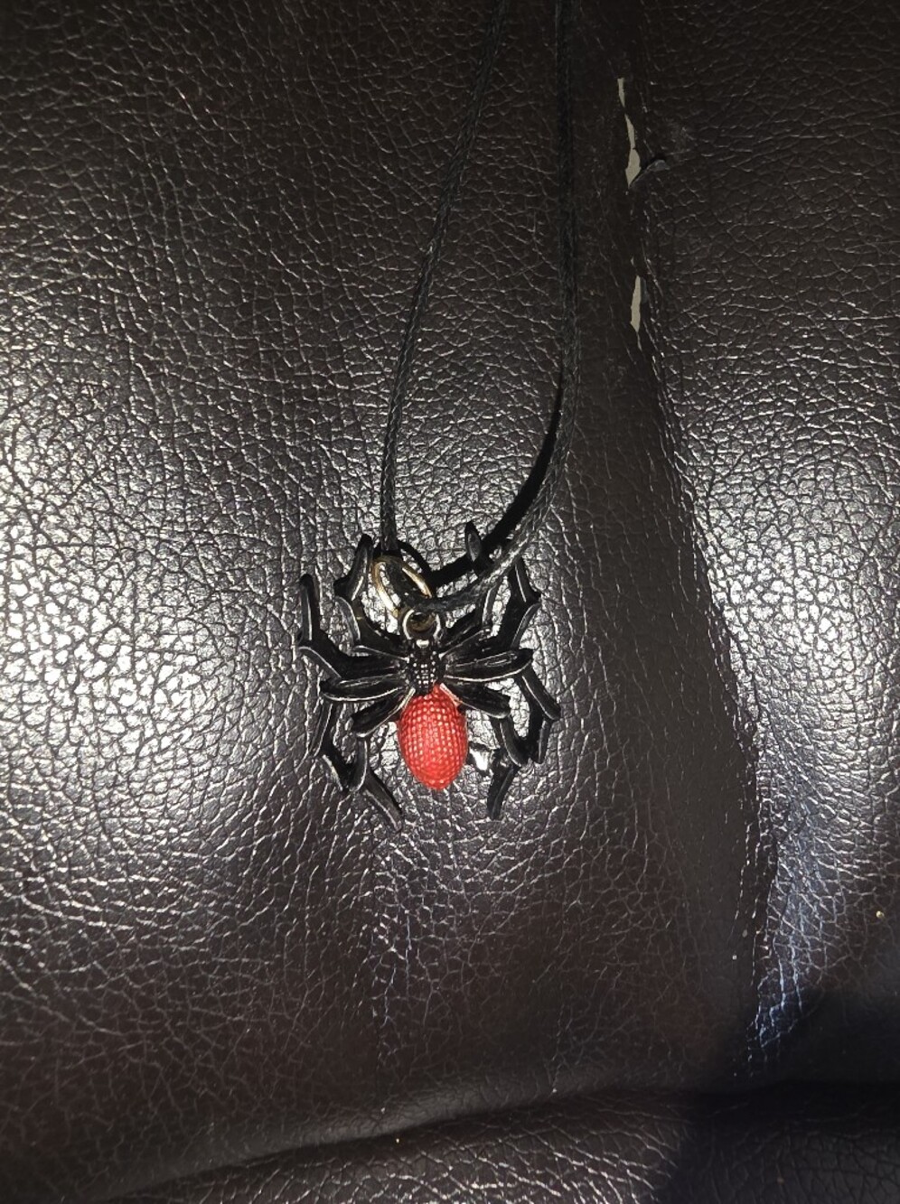 Resin Black And Red Spider Pendant On 18" Cord Necklace